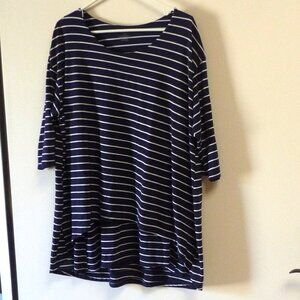 Lane Bryant navy white stripe knit tunic top XL 14/16 3/4 sleeve nautical